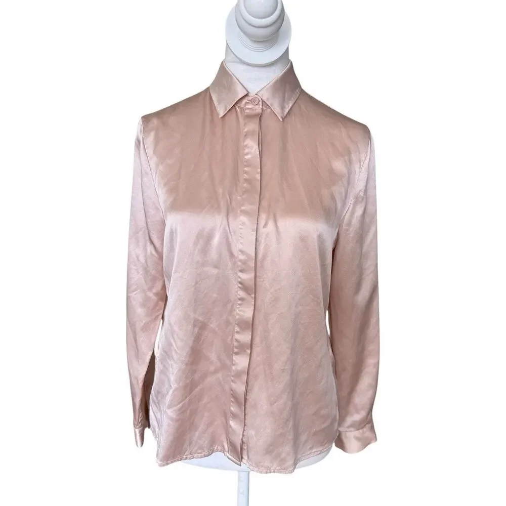 Lilysilk Basic Concealed Placket Silk Shirt Pale Pink Xs
